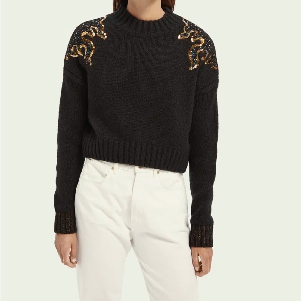 Scotch & Soda Beaded Flame Detail wool blend Knitted Pullover